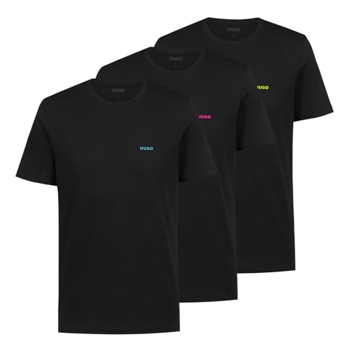 HUGO Herren T-Shirts Kurzarmshirts Cotton Crew-Neck 3er Pack, Farbe:Schwarz, Größe:2XL, Artikel:-005 Black von HUGO