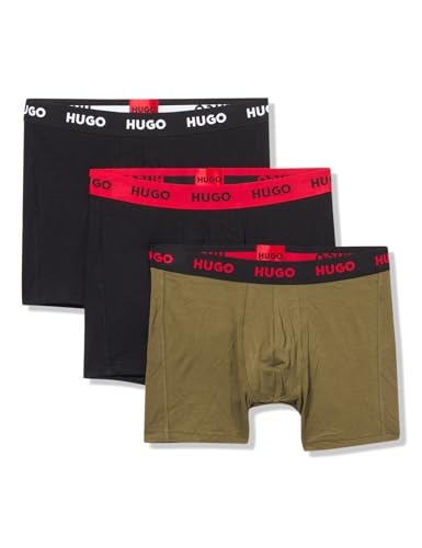 HUGO Herren Three Pack Jersey Cotton Boxer Briefs Retroshorts, Schwarzer Pfeffer/Wald/Schwarzer Pfeffer, Large von HUGO