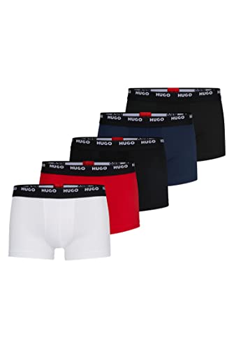 HUGO Herren Trunk Five Pack Fünfer-Pack eng anliegende Boxershorts aus Stretch-Baumwolle mit kurzem Bein und Logos am Bund Gemustert XXL von HUGO