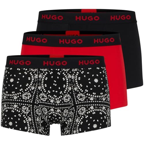 HUGO Herren Trunk Triplet Design Dreier-Pack eng anliegende Boxershorts aus Stretch-Baumwolle mit kurzem Bein und Logo-Bund Gemustert S von HUGO