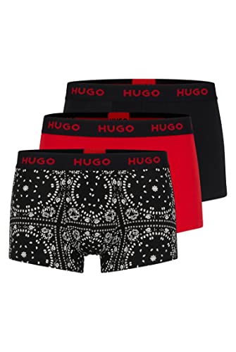 HUGO Herren Trunk Triplet Design Dreier-Pack eng anliegende Boxershorts aus Stretch-Baumwolle mit kurzem Bein und Logo-Bund Gemustert S von HUGO