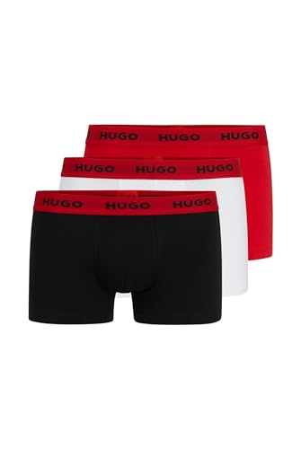 HUGO Herren Trunk Triplet Pack Dreier-Pack eng anliegende Boxershorts aus Stretch-Baumwolle mit kurzem Bein und Logos am Bund Gemustert XS von HUGO