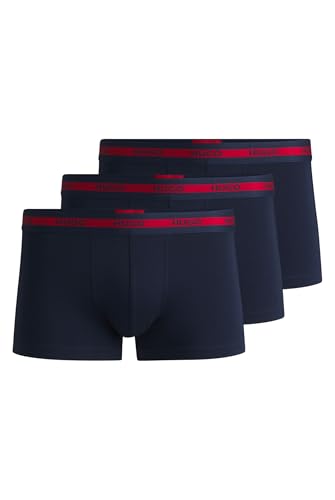 HUGO Herren Trunk Triplet Planet Dreier-Pack eng anliegende Boxershorts aus Stretch-Baumwolle mit kurzem Bein und Logos am Bund Dunkelblau S von HUGO