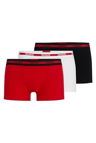 HUGO Herren Trunk Triplet Planet Dreier-Pack eng anliegende Boxershorts aus Stretch-Baumwolle mit kurzem Bein und Logos am Bund Rot L von HUGO