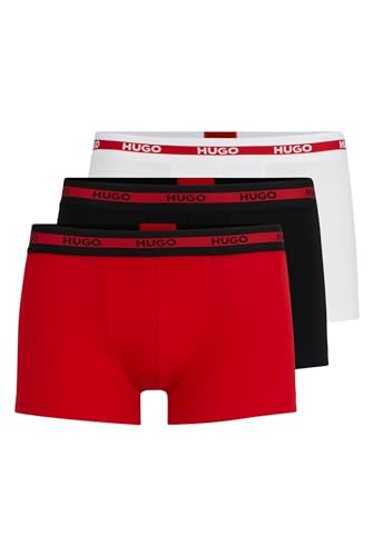 HUGO Herren Trunk Triplet Planet Dreier-Pack eng anliegende Boxershorts aus Stretch-Baumwolle mit kurzem Bein und Logos am Bund Rot S von HUGO