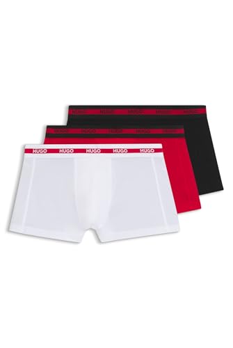 HUGO Herren Trunk Triplet Planet Dreier-Pack eng anliegende Boxershorts aus Stretch-Baumwolle mit Logo am Bund Rot XL von HUGO