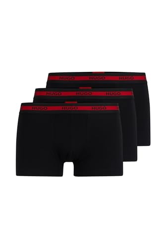 HUGO Herren Trunk Triplet Planet Dreier-Pack eng anliegende Boxershorts aus Stretch-Baumwolle mit kurzem Bein und Logos am Bund Schwarz M von HUGO