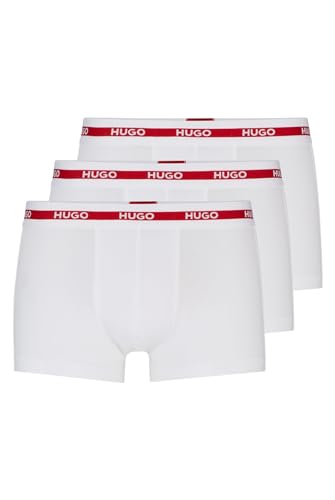 HUGO Herren Trunk Triplet Planet Dreier-Pack eng anliegende Boxershorts aus Stretch-Baumwolle mit kurzem Bein und Logos am Bund Weiß L von HUGO