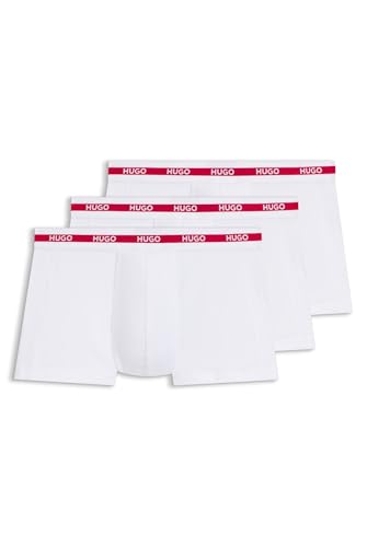 HUGO Herren Trunk Triplet Planet Dreier-Pack eng anliegende Boxershorts aus Stretch-Baumwolle mit Logo am Bund Weiß S von HUGO