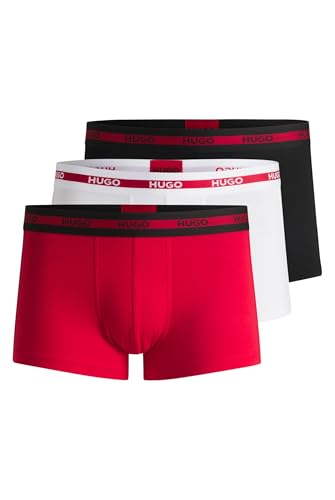HUGO Herren Trunk Triplet Planet Dreier-Pack eng anliegende Boxershorts aus Stretch-Baumwolle mit Logo am Bund Rot XXL von HUGO