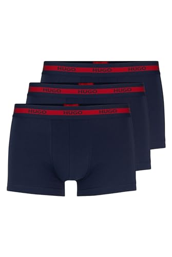 HUGO Herren Trunk Triplet Planet Dreier-Pack eng anliegende Boxershorts aus Stretch-Baumwolle mit kurzem Bein und Logos am Bund Dunkelblau S von HUGO