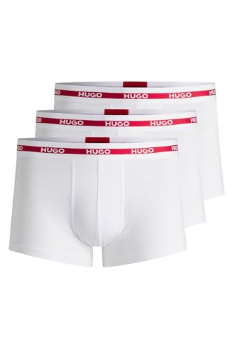 HUGO Herren Trunk Triplet Planet Dreier-Pack eng anliegende Boxershorts aus Stretch-Baumwolle mit Logo am Bund Weiß XXL von HUGO