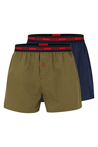 HUGO Herren Woven Boxer TWINPACK Zweier-Pack Boxershorts aus Baumwolle mit Logo am Bund Dunkelgrün XL von HUGO