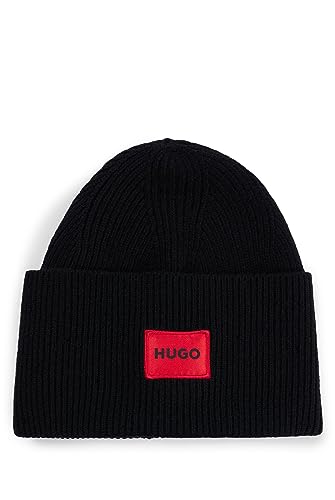 HUGO Herren Xaff 6 Gerippte Mütze mit rotem Logo-Label Schwarz Stck von HUGO