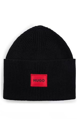 HUGO Herren Xaff 6 Gerippte Mütze mit rotem Logo-Label Schwarz001 Stck von HUGO