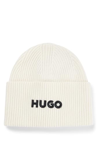 HUGO Herren Xaff BF Mütze aus Schurwoll-Mix mit Logo-Stickerei Weiß Stck von HUGO