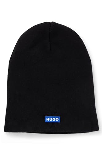 HUGO Herren Xovo C Strickmütze aus Baumwolle mit blauem Logo-Label Schwarz001 Stck von HUGO