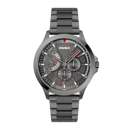 HUGO Multi Zifferblatt Quarz Uhr für Herren Kollektion #LEAP mit Graues Edelstahlarmband - 1530247 von HUGO
