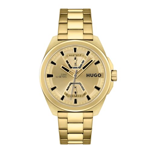 HUGO Multi Zifferblatt Quarz Uhr für Herren mit Gelbgoldfarbenes Edelstahlarmband - 1530243 von HUGO