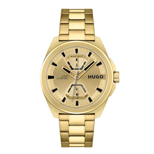 HUGO Multi Zifferblatt Quarz Uhr für Herren Kollektion #Expose mit Goldfarben Edelstahlarmband - 1530243 von HUGO