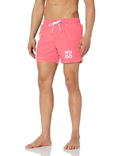 HUGO Herren Gestapeltem Logo Badehose, Lollipop Pink, XXL von HUGO