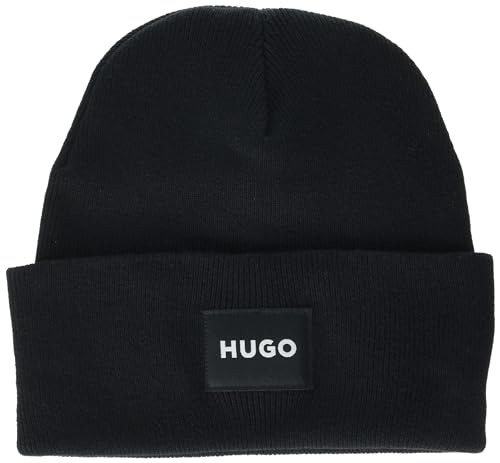 HUGO Herren quadratischem Logo, Baumwollmischgewebe Beanie-Mütze, Black Storm, Einheitsgröße von HUGO