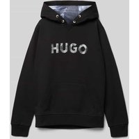 HUGO Hoodie mit Label-Print in Black, Größe 140 von HUGO