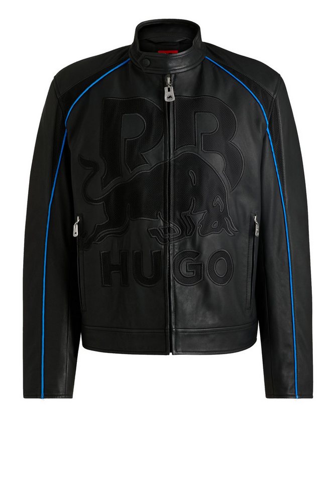 HUGO Lederjacke Lomaki mit Mesh-Logo (1-St) von HUGO