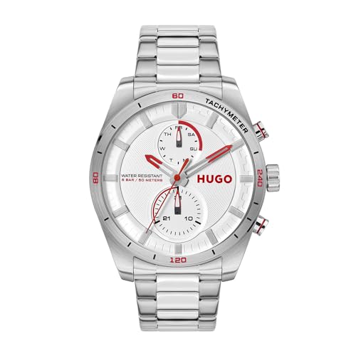 HUGO Multi Zifferblatt Quarz Uhr für Herren Kollektion #Fast mit Edelstahl- und Lederarmband von HUGO