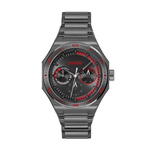 HUGO Multi Zifferblatt Quarz Uhr für Herren Kollektion #Grail Sport mit Graues Edelstahlarmband - 1530401 von HUGO