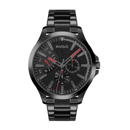HUGO Multi Zifferblatt Quarz Uhr für Herren Kollektion #LEAP mit Schwarzes Edelstahlarmband - 1530175 von HUGO