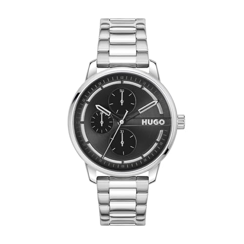 HUGO Multi Zifferblatt Quarz Uhr für Herren Kollektion #Stamp Multi mit Silbernes Edelstahlarmband - 1530368 von HUGO