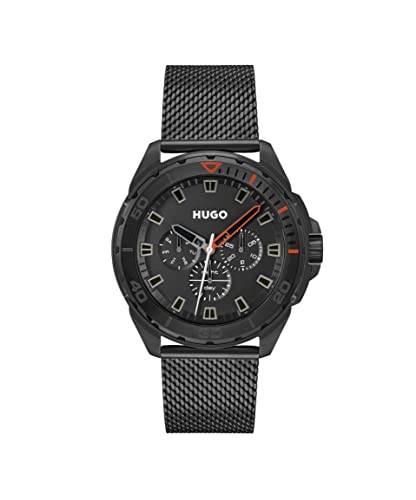 HUGO Multi Zifferblatt Quarz Uhr für Herren mit Schwarzes Edelstahl-Mesh-Gliederarmband - 1530289 von HUGO