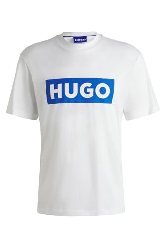HUGO Herren Nico T-Shirt aus Baumwoll-Jersey mit blauem Logo-Print Weiß XXL von HUGO