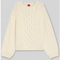 HUGO Oversized Strickpullover mit Zopfmuster Modell 'SAICOS' in Offwhite, Größe M von HUGO
