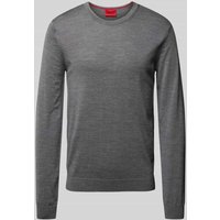HUGO Pullover aus Schurwolle mit Label-Stitching Modell 'Cedric' in Mittelgrau Melange, Größe XXL von HUGO
