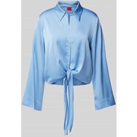 HUGO Regular Fit Bluse mit Knotendetail Modell 'Errika' in Hellblau, Größe 38 von HUGO