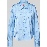 HUGO Regular Fit Bluse mit durchgehender Knopfleiste Modell 'Elka' in Hellblau, Größe 44 von HUGO