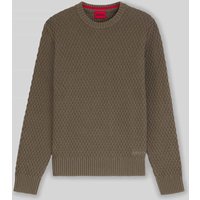 HUGO Regular Fit Strickpullover mit 3D-Strukturmuster Modell 'SYER' in Taupe, Größe M von HUGO