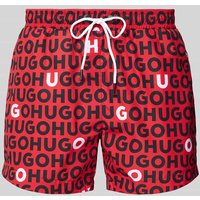 HUGO Relaxed Fit Badeshorts mit Label-Print Modell 'TORTUGA' in Rot, Größe L von HUGO