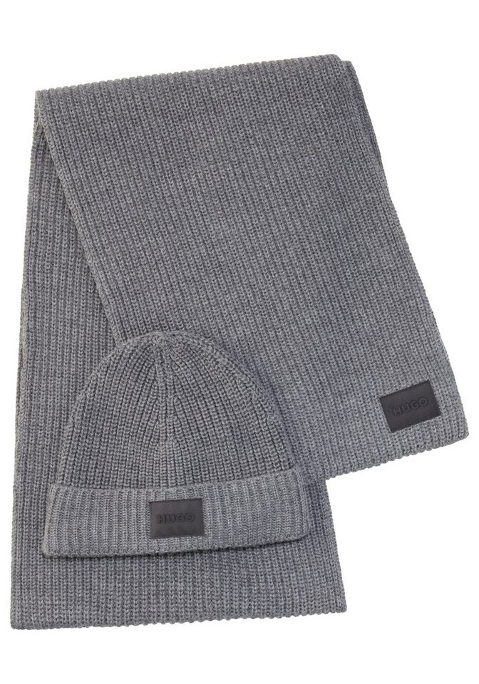 HUGO Schal Zago Set, (Set, 2-St), im Set mit passender Mütze, mit Label-Aufnäher von HUGO
