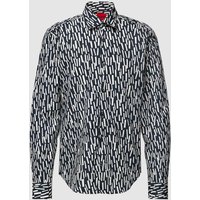HUGO Slim Fit Freizeithemd mit Allover-Muster Modell 'Ermo' in Dunkelblau, Größe L von HUGO