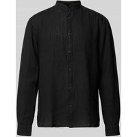 HUGO Slim Fit Leinenhemd mit Stehkragen Modell 'Elvory' in Black, Größe M von HUGO