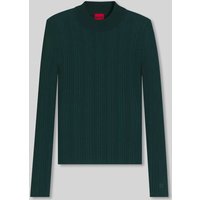 HUGO Slim Fit Pullover mit Rippstruktur Modell 'SARPHAMMILK' in Dunkelgruen, Größe L von HUGO