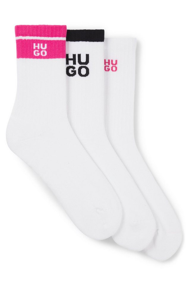 HUGO Socken 3P QS LOGO RIB CC (Packung, 3-Paar, 3er Pack) mit kontrastfarbenen Logoschriftzug von HUGO
