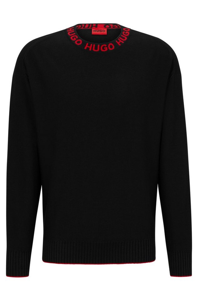 HUGO Strickpullover Strickpullover mit Logokragen - Weit von HUGO