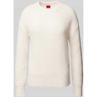 HUGO Strickpullover mit Label-Stitching Modell 'Scevanu' in Weiss, Größe M von HUGO