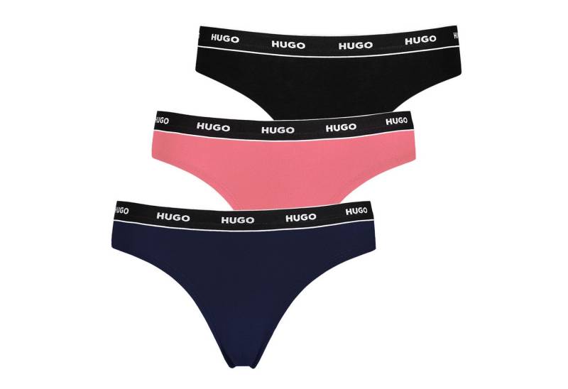 HUGO String Thong Stripe (3-St) mit umlaufenden Markenschriftzug von HUGO