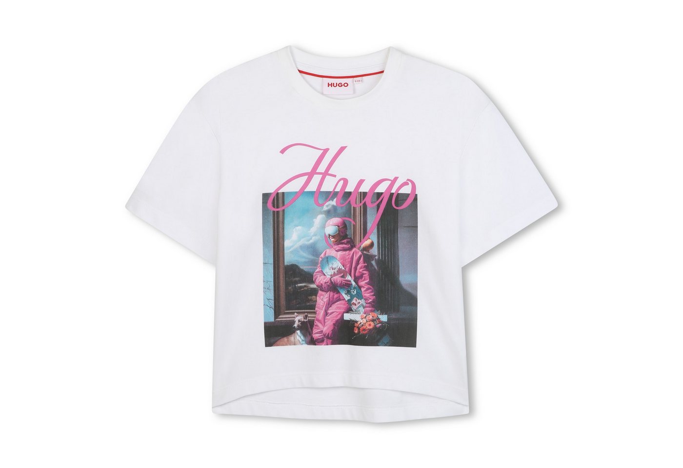 HUGO T-Shirt HUGO Kids T-Shirt mit Snowboarder-Print weiß von HUGO