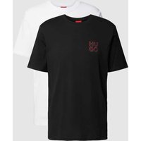 HUGO T-Shirt mit Label-Print im 2er-Pack Modell 'Dimento' in Black, Größe M von HUGO